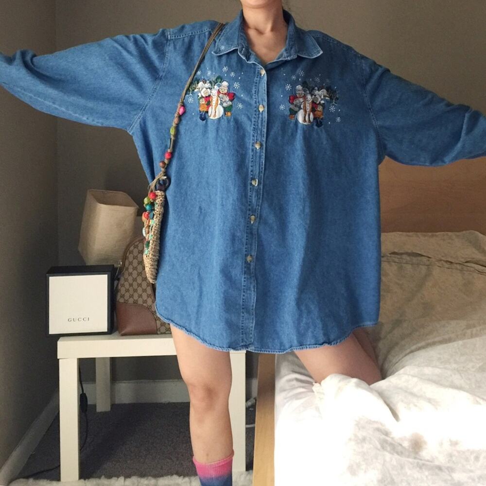 Vintage Three Bears Family Snowman Denim Shirt.-CA3 - Picture 3 of 16